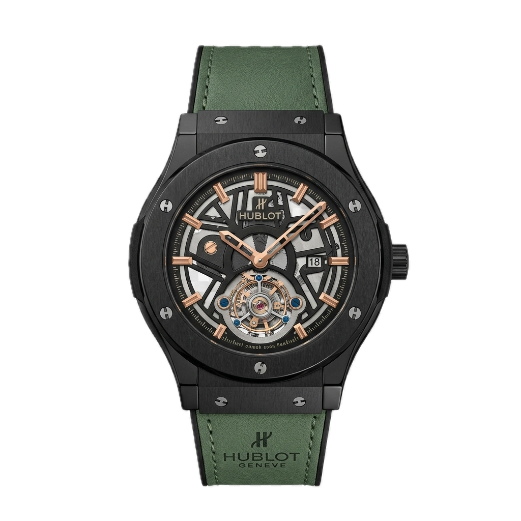 HUBLOT CLASSIC FUSION TOURBILLON SKELETON GREEN CERAMIC