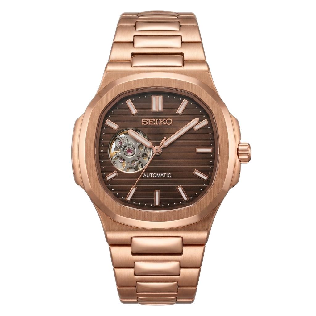 SEIKO MOD NAUTILUS SILVER GOLD BROWN