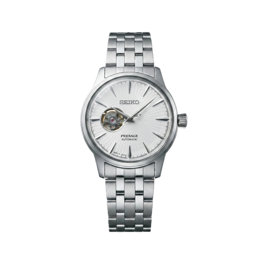 SEIKO PRESAGE AUTOMATIC OPWN HEART SILVER WHITE