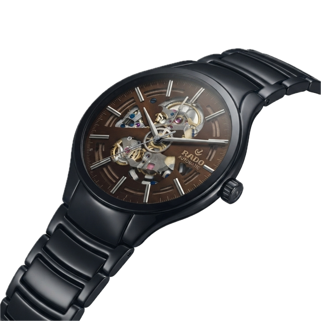 RADO TRUE ROUND AUTOMATIC OPEN HEART - BLACK BROWN
