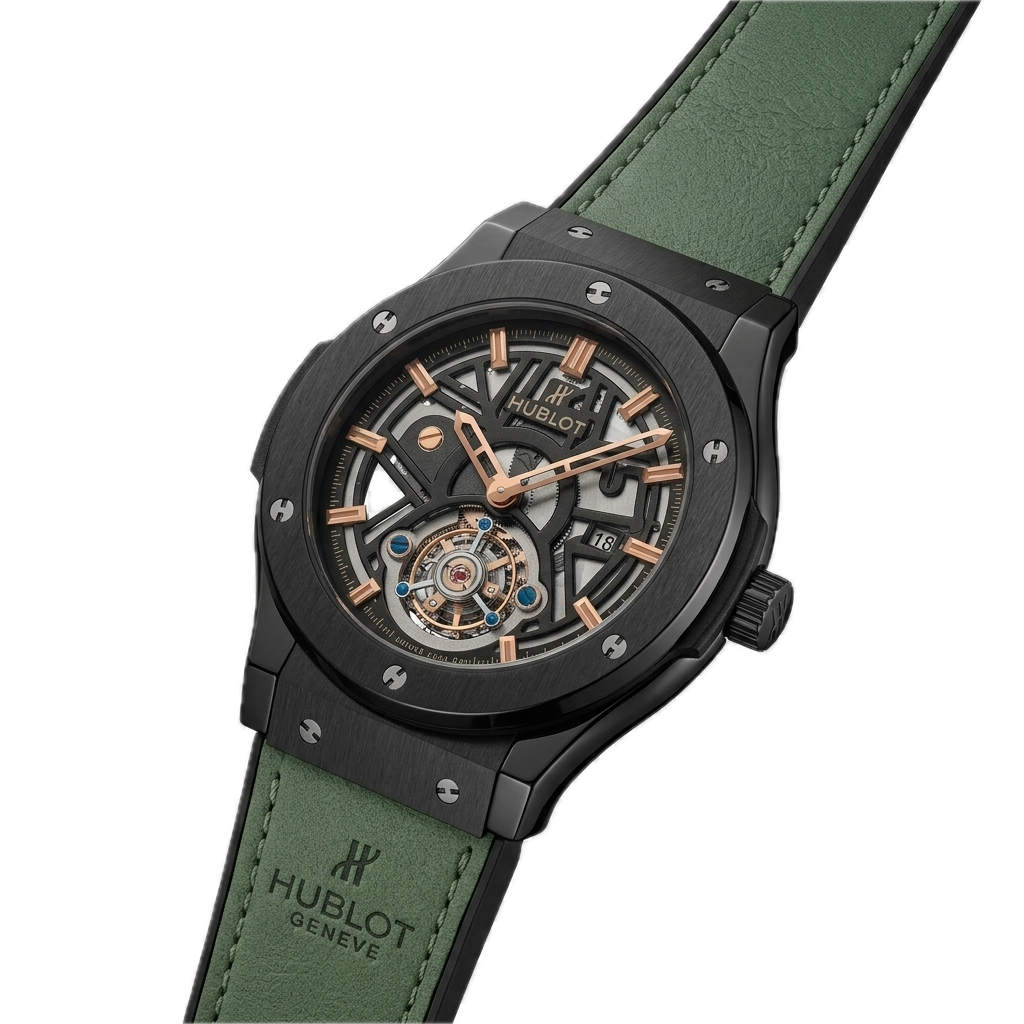 HUBLOT CLASSIC FUSION TOURBILLON SKELETON GREEN CERAMIC