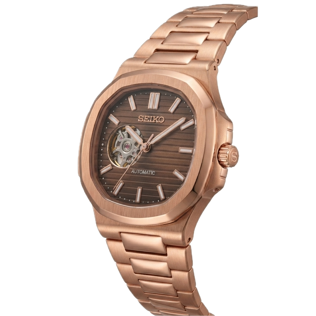 SEIKO MOD NAUTILUS SILVER GOLD BROWN