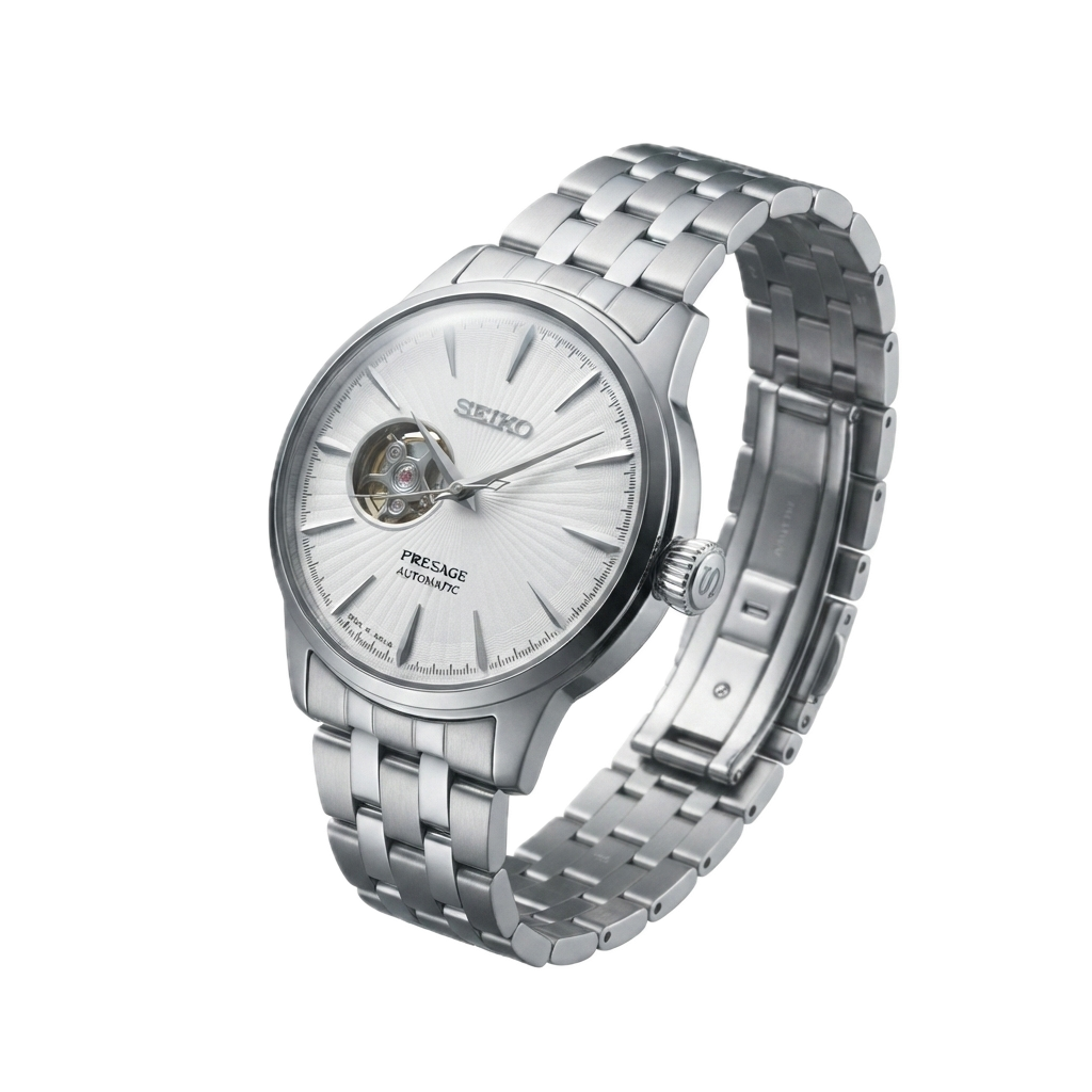 SEIKO PRESAGE AUTOMATIC OPWN HEART SILVER WHITE